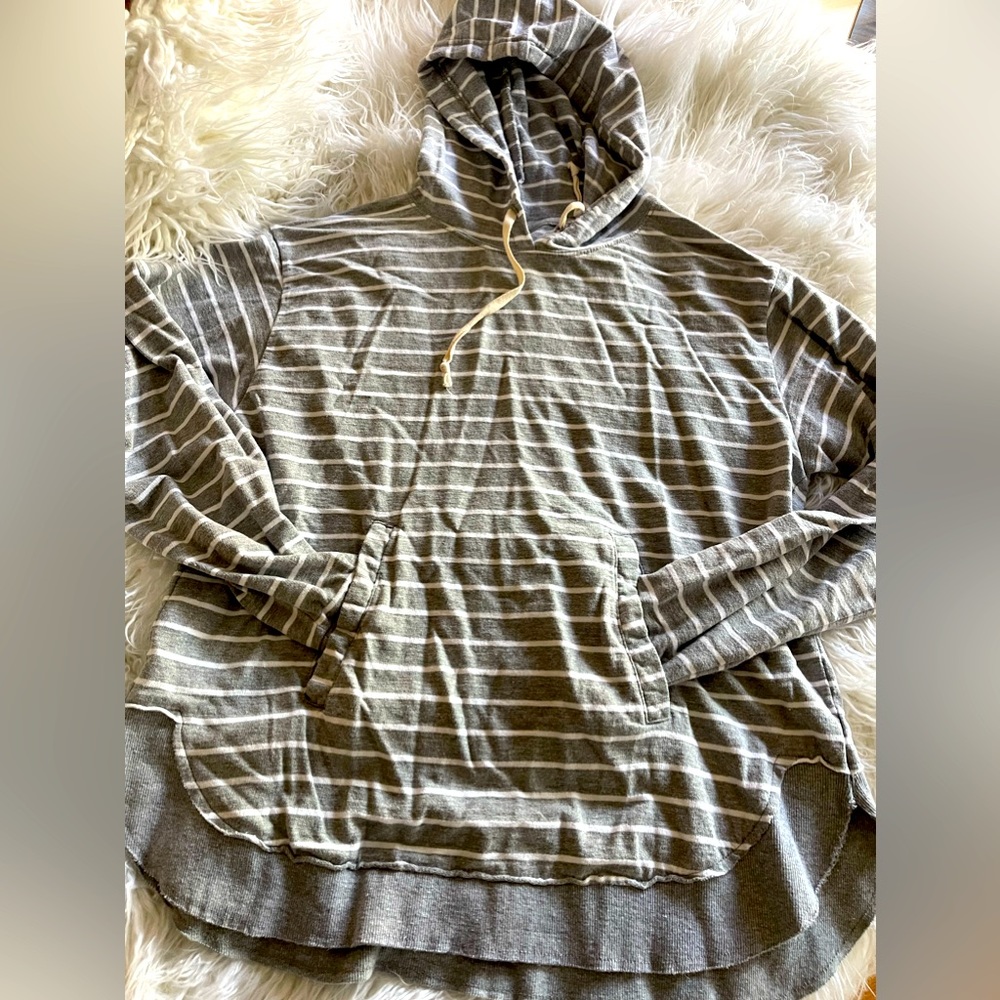 Grey and white striped hoodie